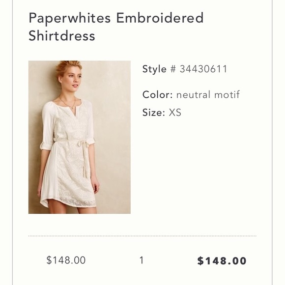 Tiny (Anthropologie) Paperwhites Embroidered Shirtdress - Picture 2 of 10